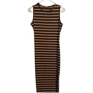 See You Monday Brown White Striped Sleeveless Maxi Comfy Dress